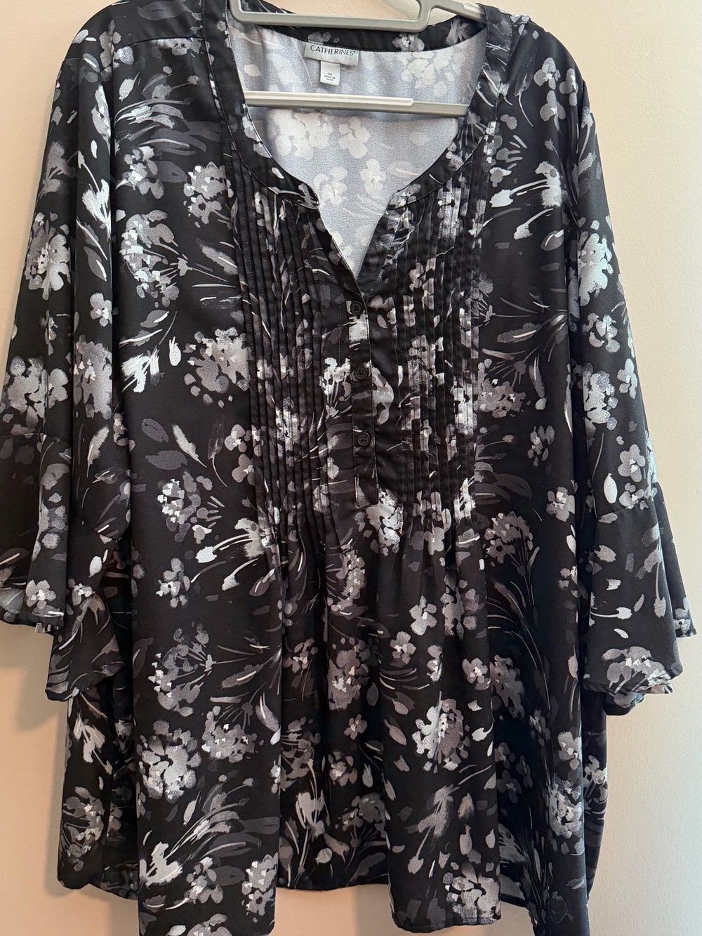Catherines Black and Gray Floral Pintuck Tunic